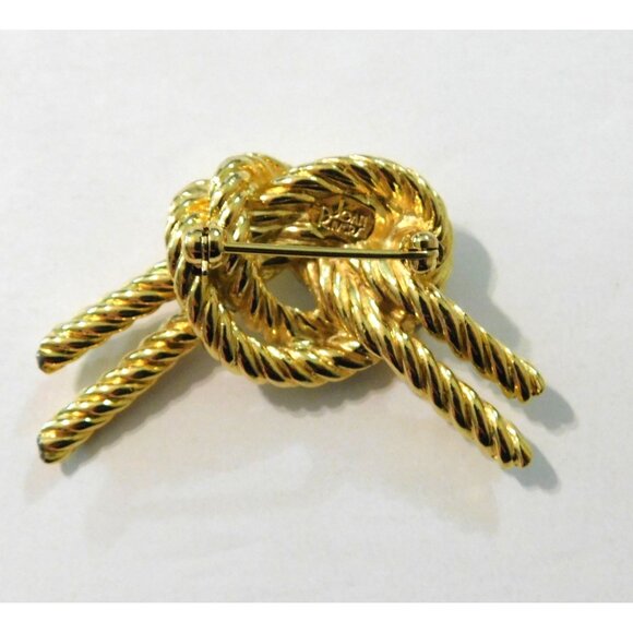 Joan Rivers Knot Rope Brooch Signed Gold Tone Elegant Pin 1.75" Wide - Picture 2 of 7